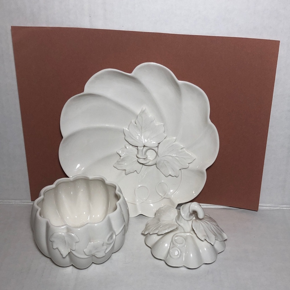 GRACE TEAWARE Pumpkin & Leaf Dish Set WHITE - Picture 2 of 8